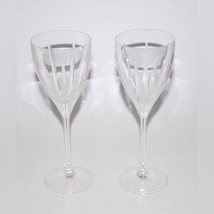 (2) Lenox Stardust Crystal Cut Water Goblet Wine Glass Excellent Signed Set